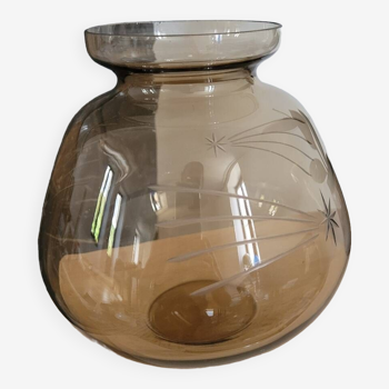 Vase rond en verre fumé motif étoile