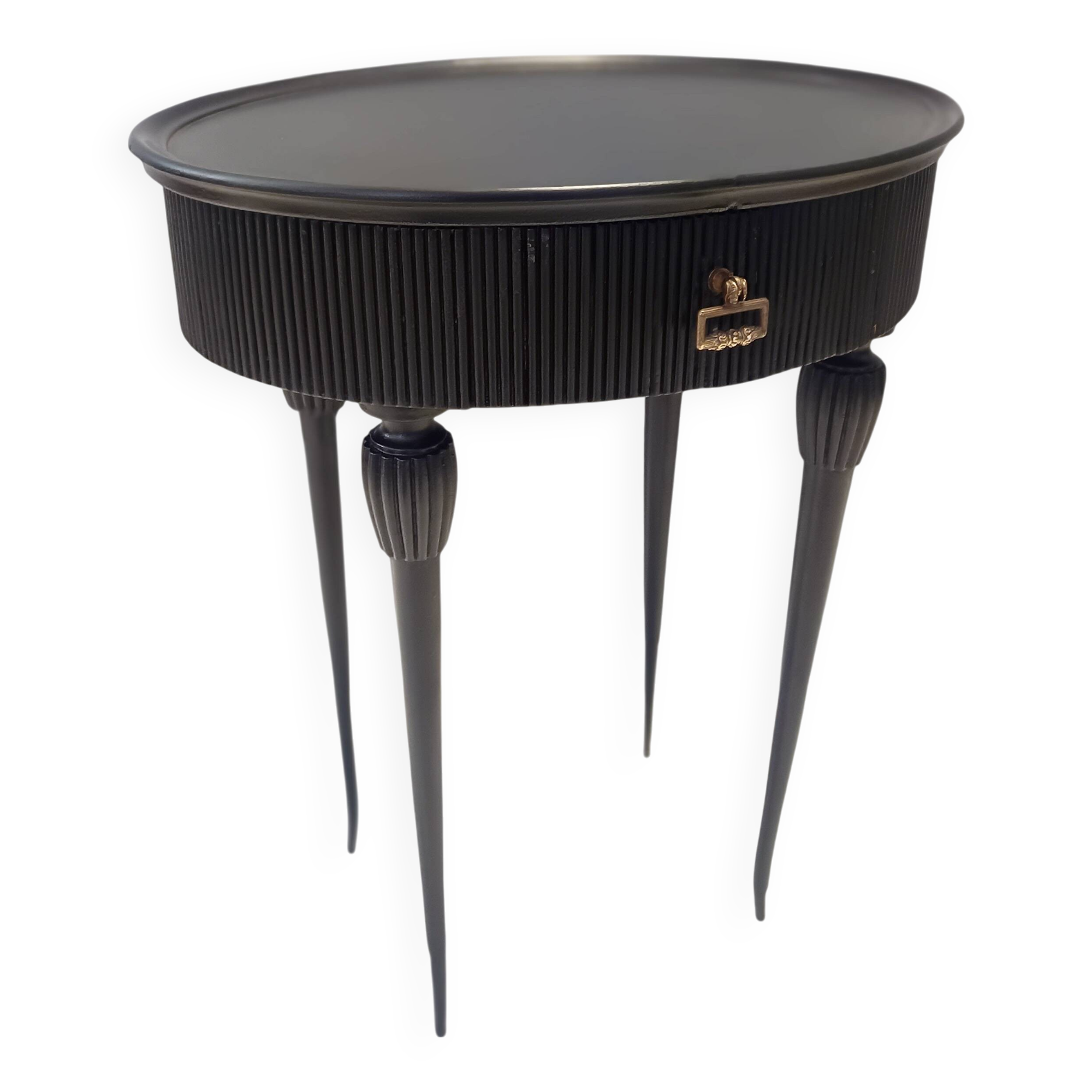 Table d'appoint, table de chevet ovale en hêtre noir ébénisé, Italie