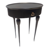 Oval Black Ebonized Beech Side Table / Nightstand, Italy