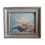 Oil painting "blue hill" landscape signed Deaumont