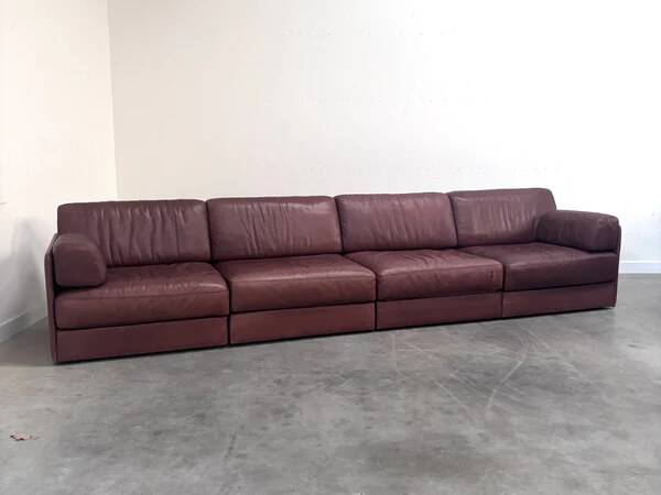 Brown leather modular sofa by De Sede; DS76, 1970s (straight)