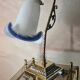 Art deco bronze lamp and its white and blue glass paste tulip 40x30