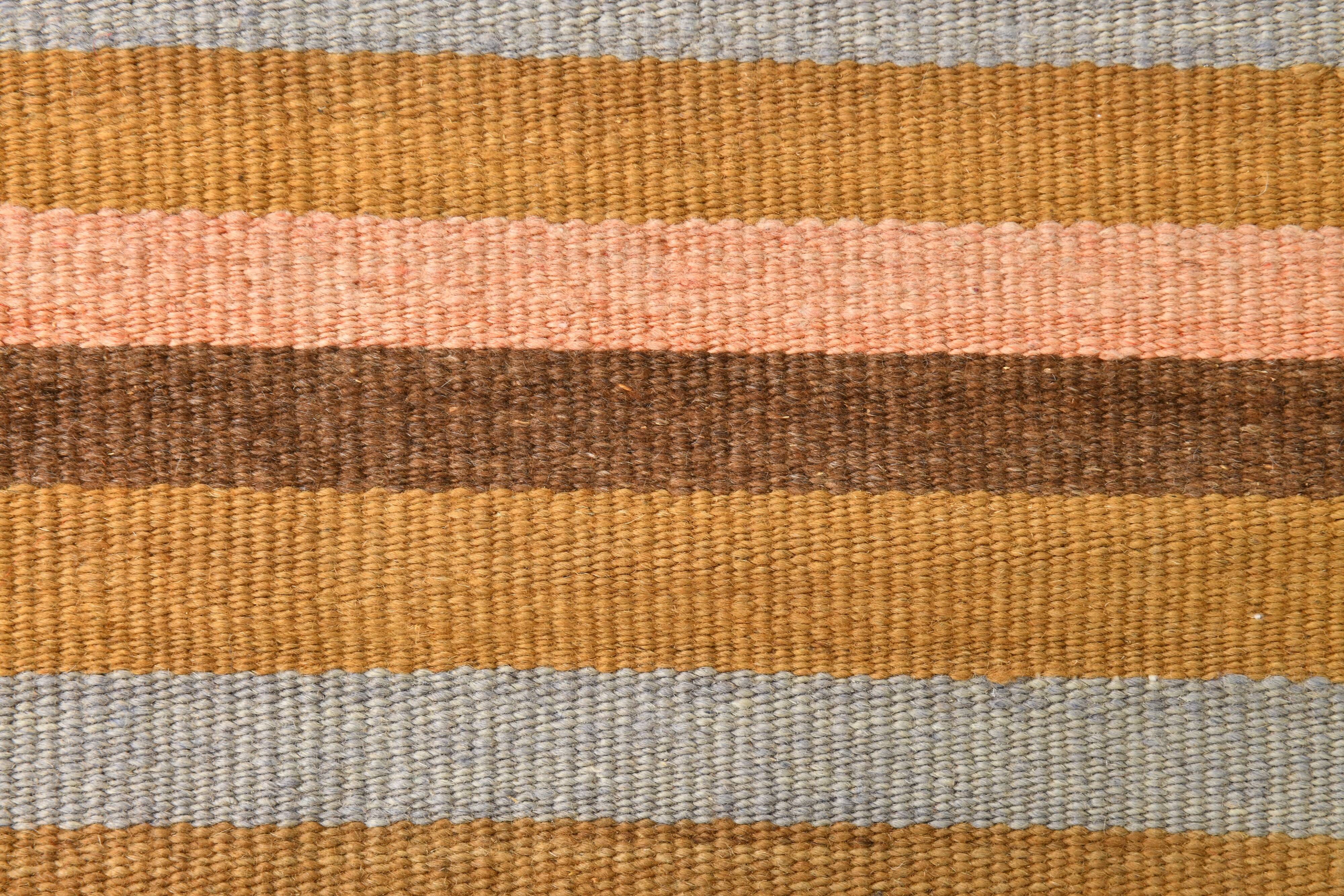 5x7 Salmon & Brown Striped Handmade Kilim Rug, 142x225Cm