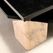 Vintage coffee table in pink marble and lacquered wood, 1970s design.