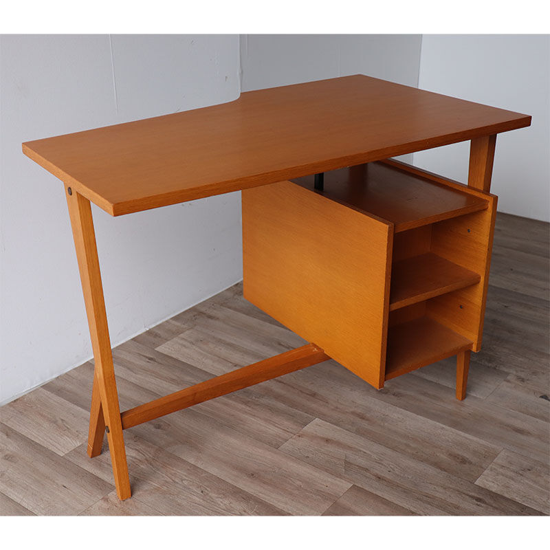Bureau vintage asymétrique en bois 1960
