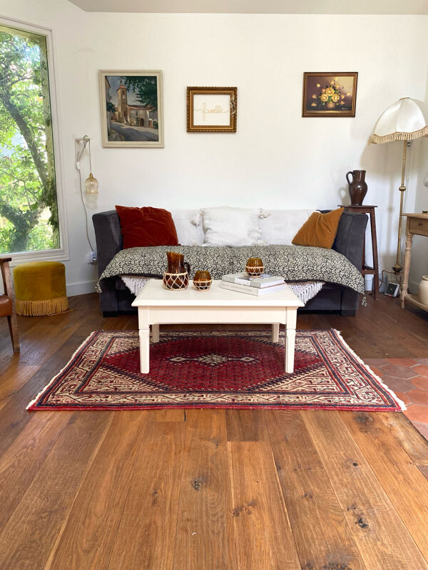 Table basse en bois ancien écru