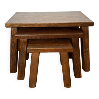 Vintage brutalist wooden nesting tables
