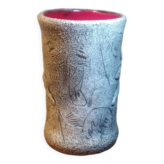 Francis Triay vase Earthenware signed incised decoration prehistoric fresco Ceramic 1950