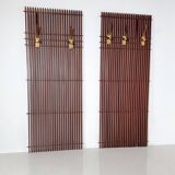 Modular coat rack in wood and brass, Italy, 1950s