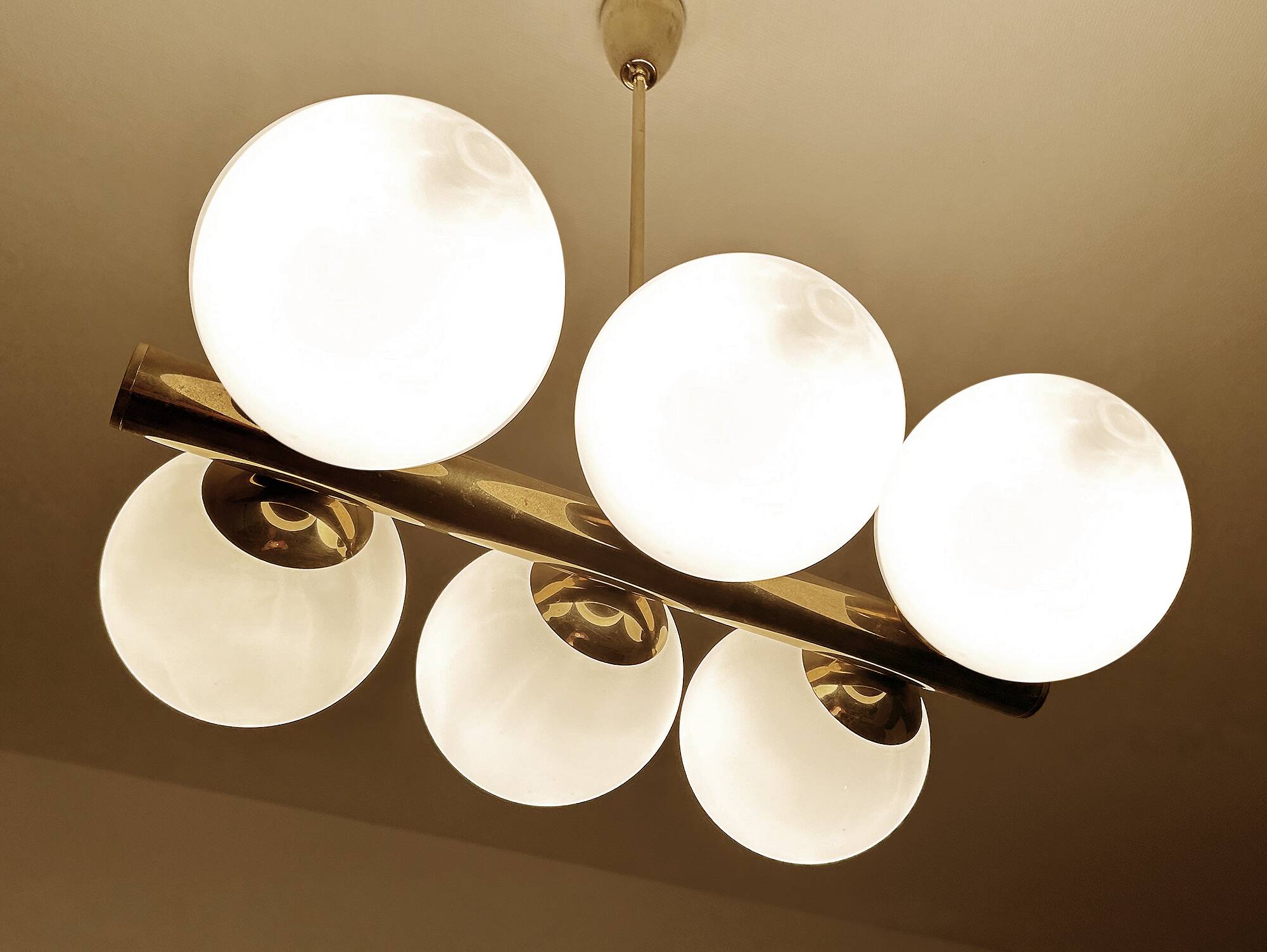 Vintage Glass Brass  Pendant Light, 1950s