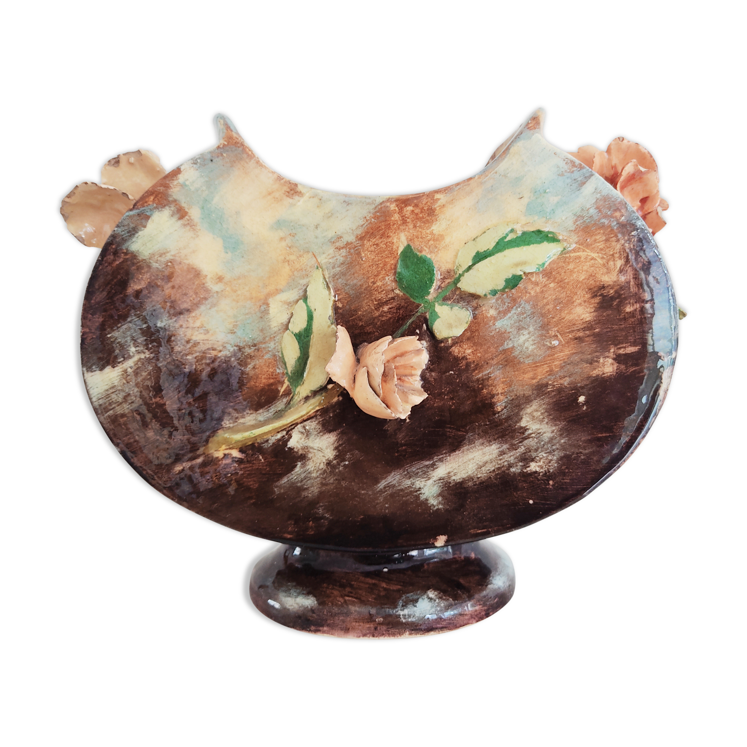 Vase with three birds in relief signed Delattre
