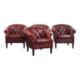 Set of 4 English Cowhide Leather Chesterfield Club Chairs