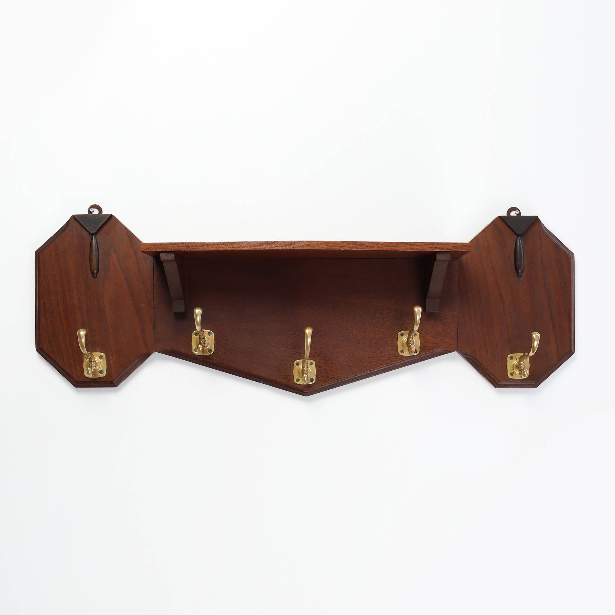 Art Deco coatrack in oak and copper, Belgium 1920s