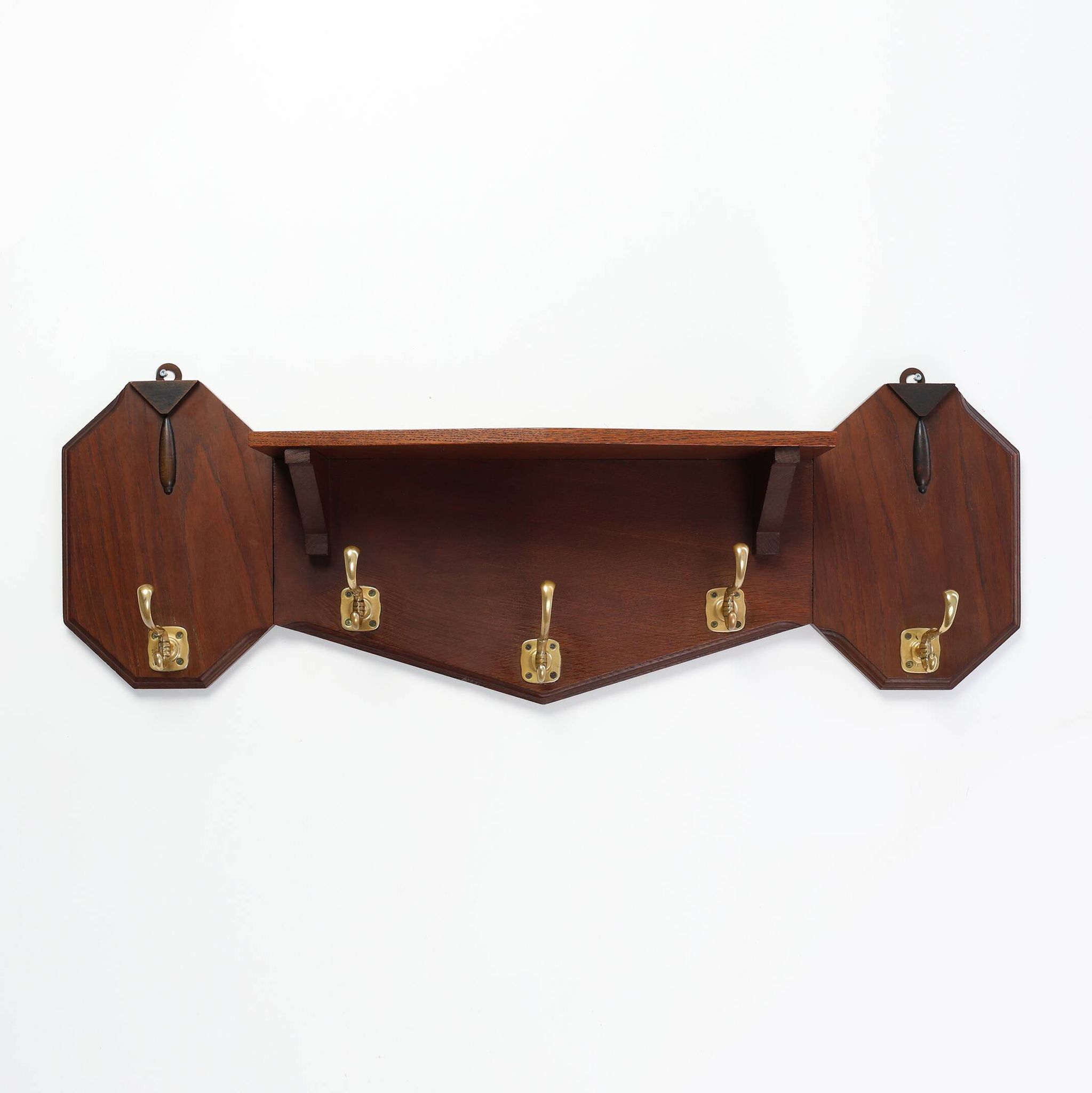 Art Deco coatrack in oak and copper, Belgium 1920s