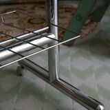 Table basse métal chromé et verre fumé Space Age