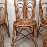 Ensemble de 4 chaises rotin vintage