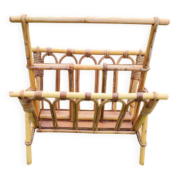 Vintage magazine rack in rattan and bamboo