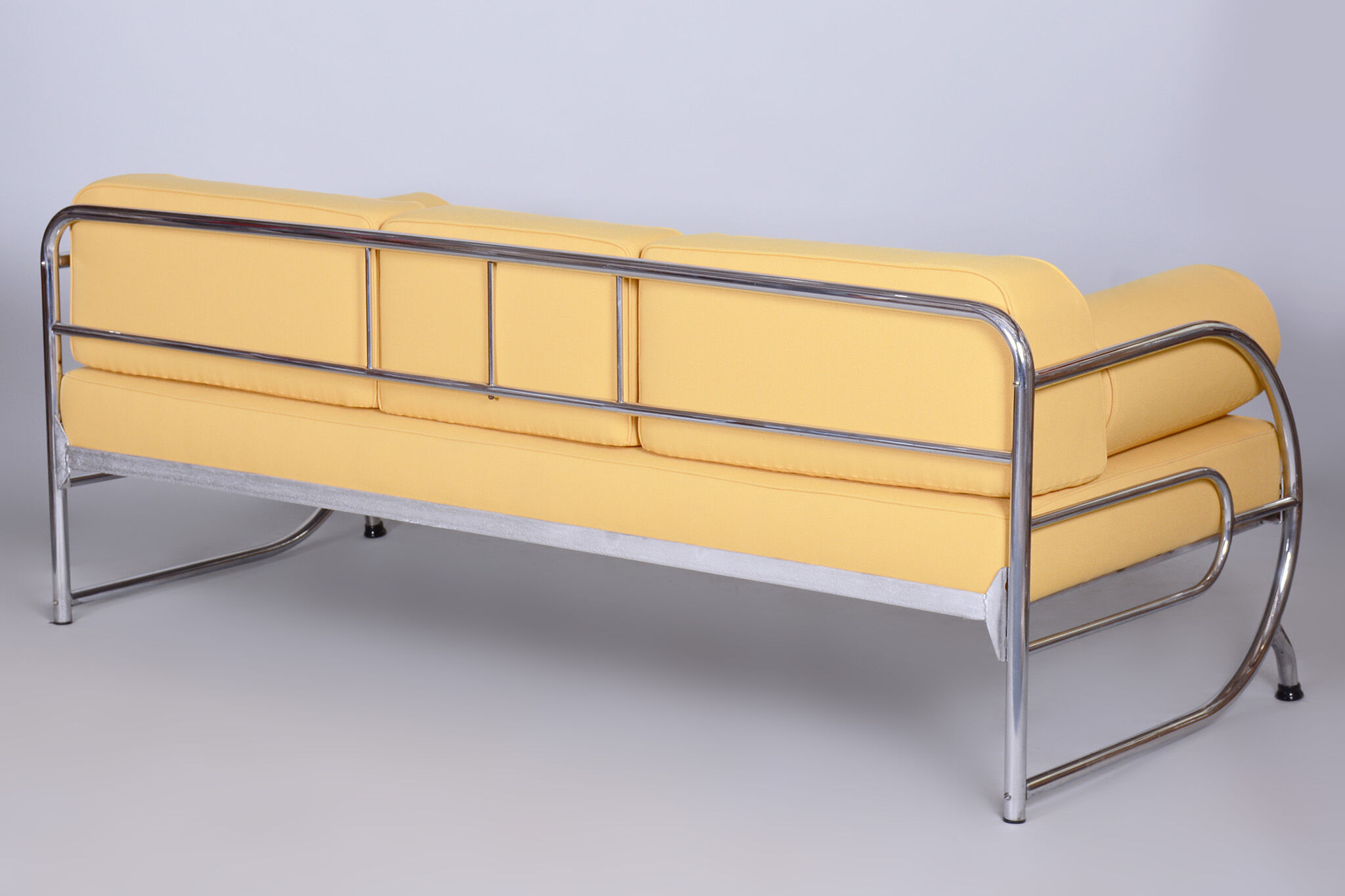 Canapé tubulaire en cuir jaune Bauhaus entièrement restauré, Robert Slezák, années 1930