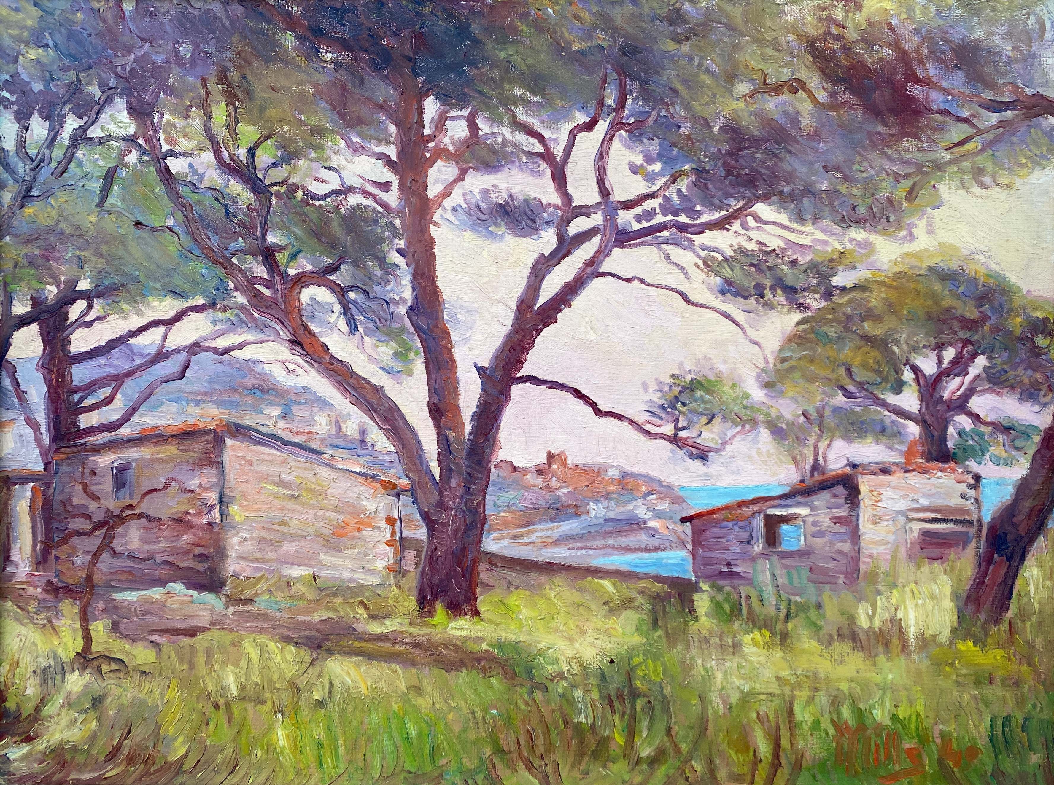 Tableau HST Marine signée Mills 1940 Environs de Nice