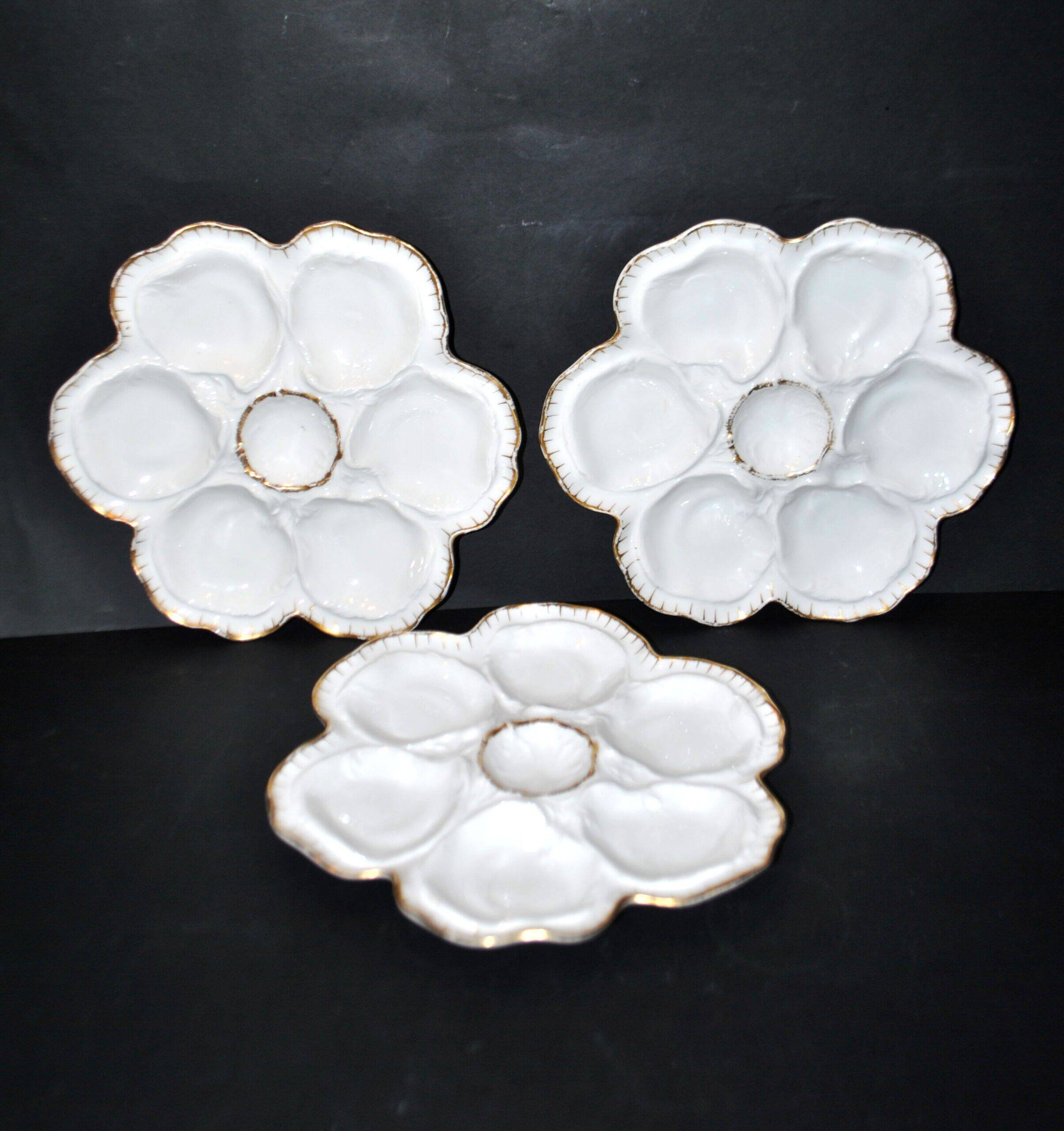 3 Limoges porcelain oyster plates
