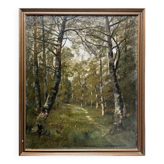 HST painting "Forest landscape" 19th century Barbizon signed