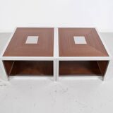 Pair of 70's aluminum and mahogany coffee/sofa end tables