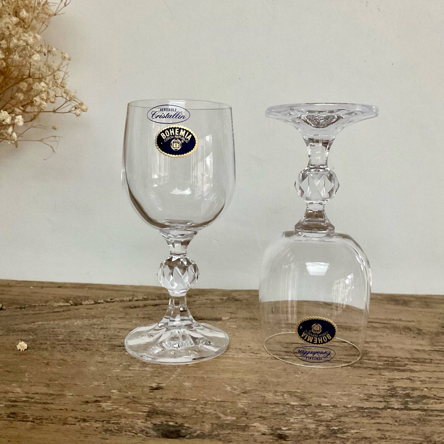 6 small Bohemian crystal glasses