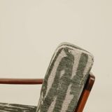 Vintage green jacquard armchair, mid-century modern design, 1965.