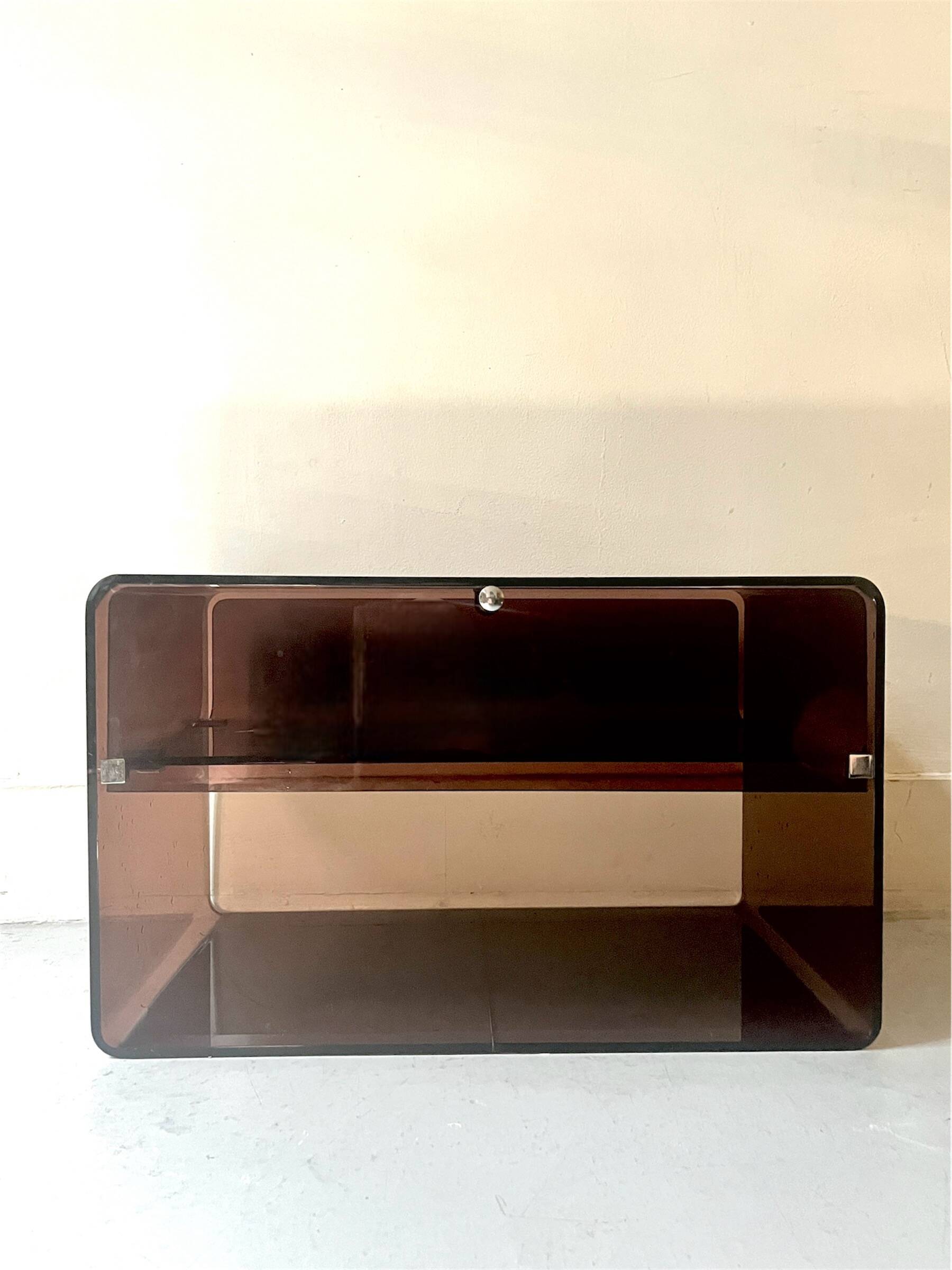 smoked plexiglass bedside / side table by M. Dumas for Roche Bobois, design 1970
