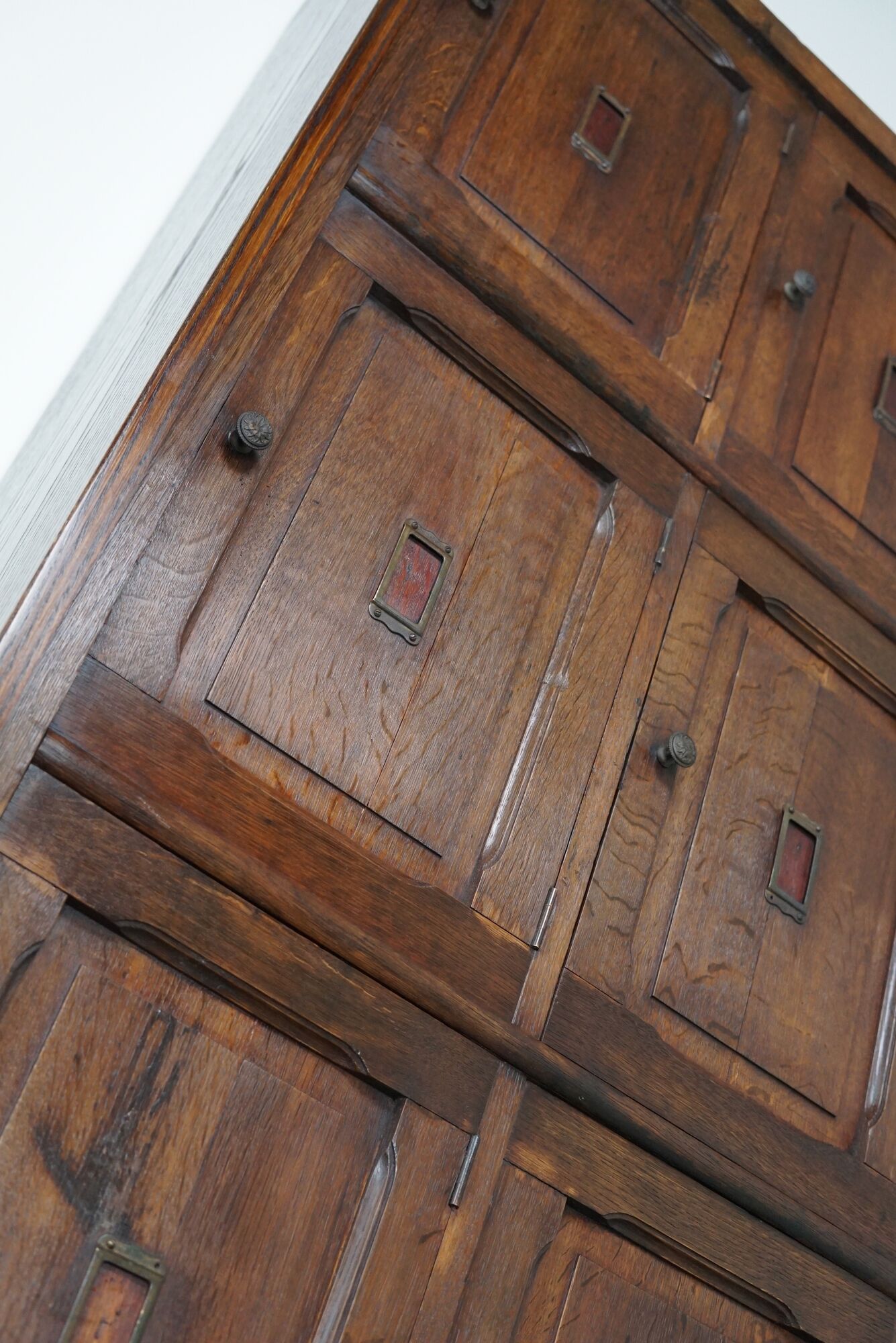 Antique french oak apothecary / filing cabinet folding doors, late 19th century