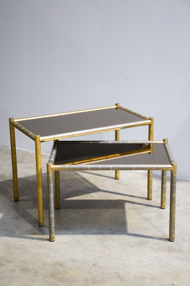 Pair of brassed coffee tables bamboo vintage 1970'