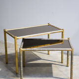 Pair of brassed coffee tables bamboo vintage 1970'
