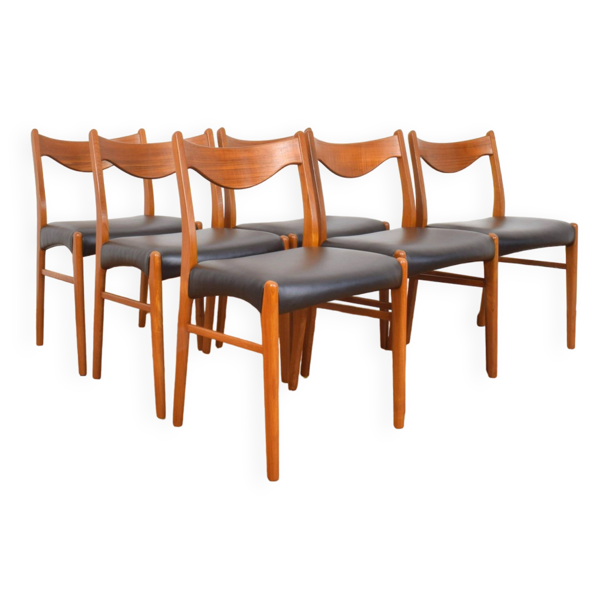 Mid-Century Danish Teak and Leather Dining Chairs by Arne Wahl Iversen for Glyngøre Stolefabrik, 196