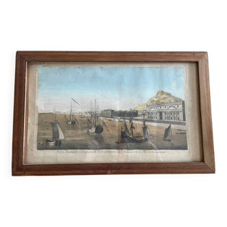 Antique color engraving, Compagnie des Indes de Pontichery