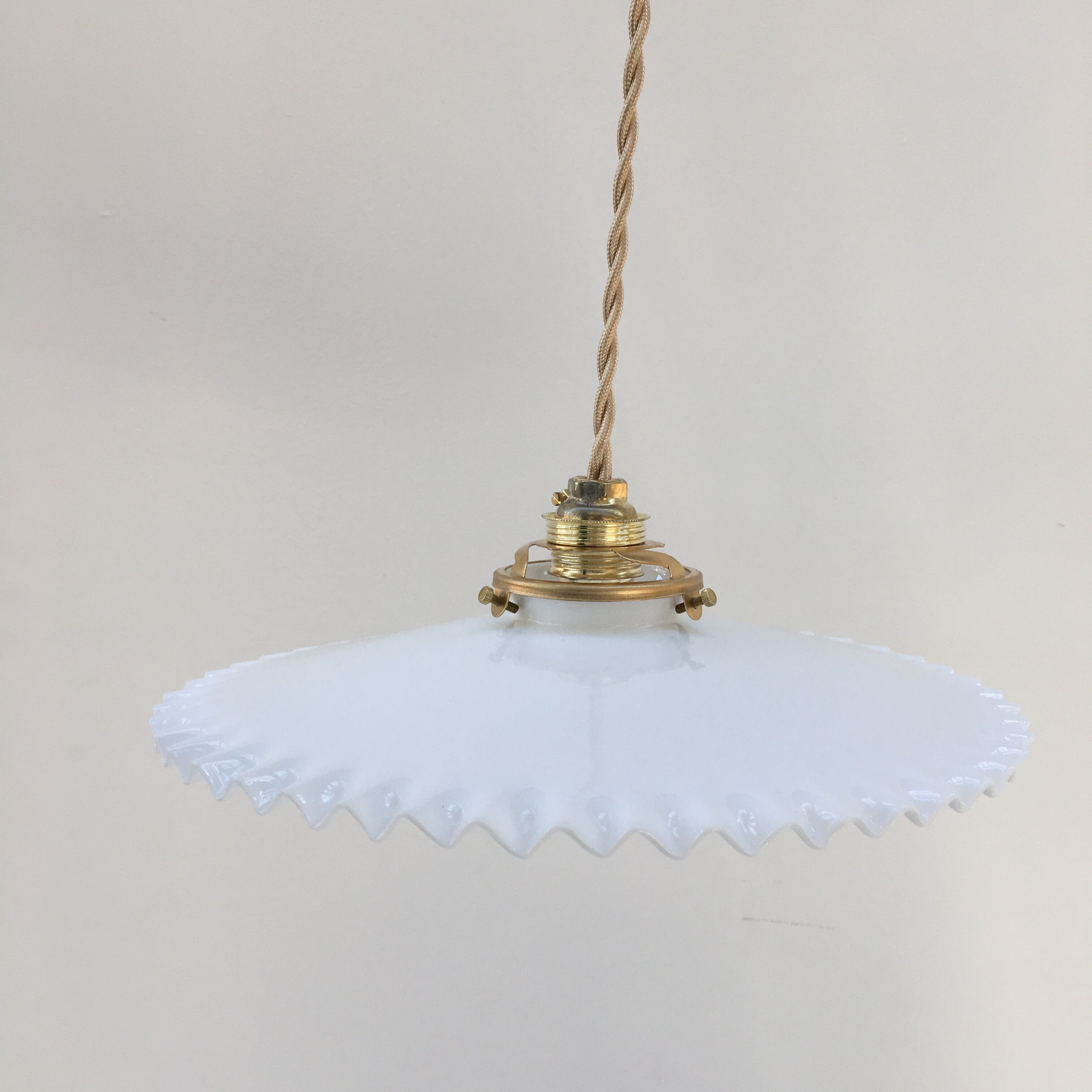 Vintage opaline pendant lamp with serrated edges