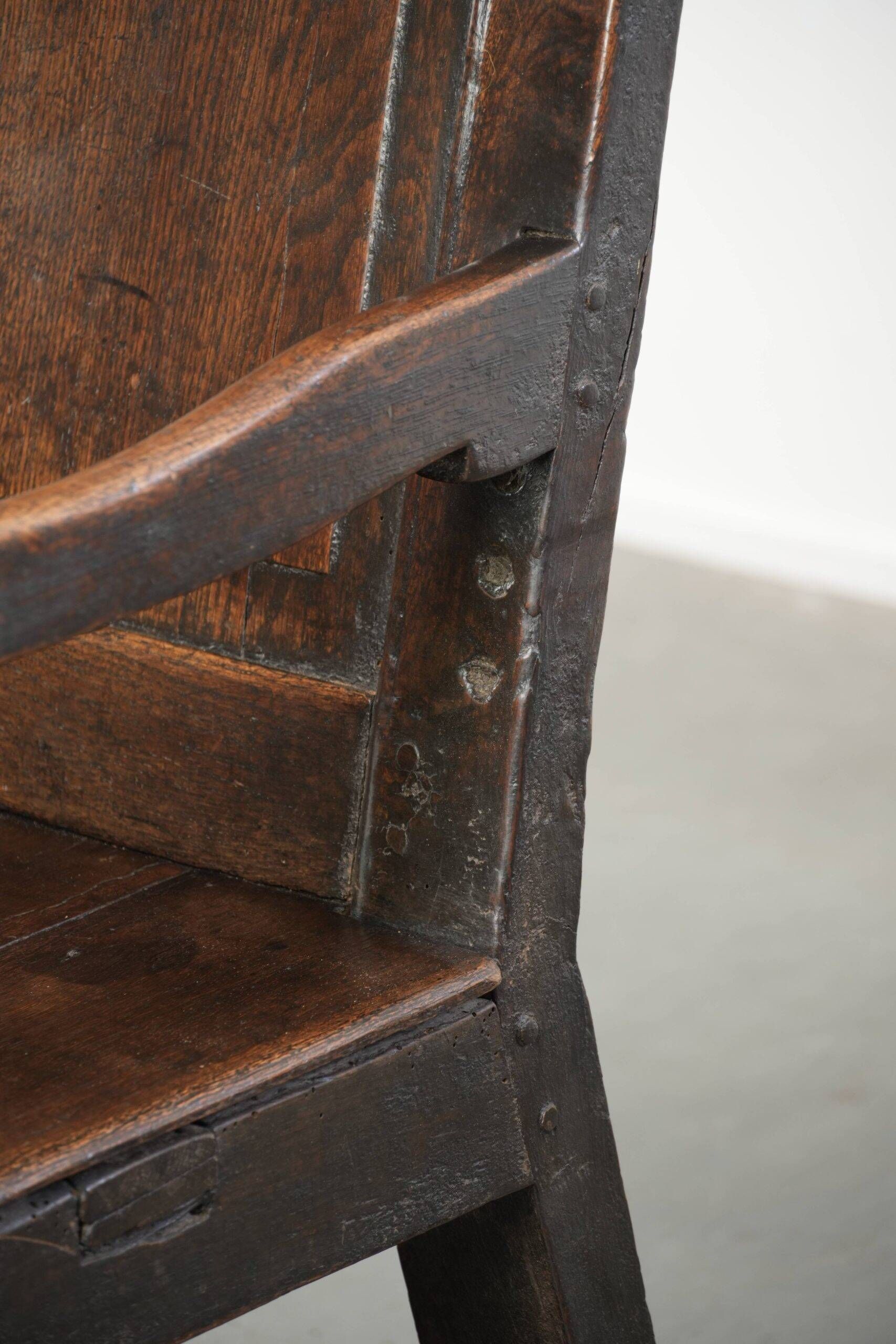 Antique English wooden bench / hall bench from the early 18th century