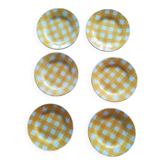 Set of 6 flat plates Digoin yellow Scottish model