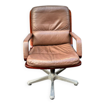 fauteuil de bureau / conférence vintage en cuir et bois – st