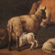Antique Flemish bucolic landscape painting from the 18th century