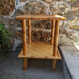 Vintage bedside table in bamboo effect wood, handcrafted in Japan style