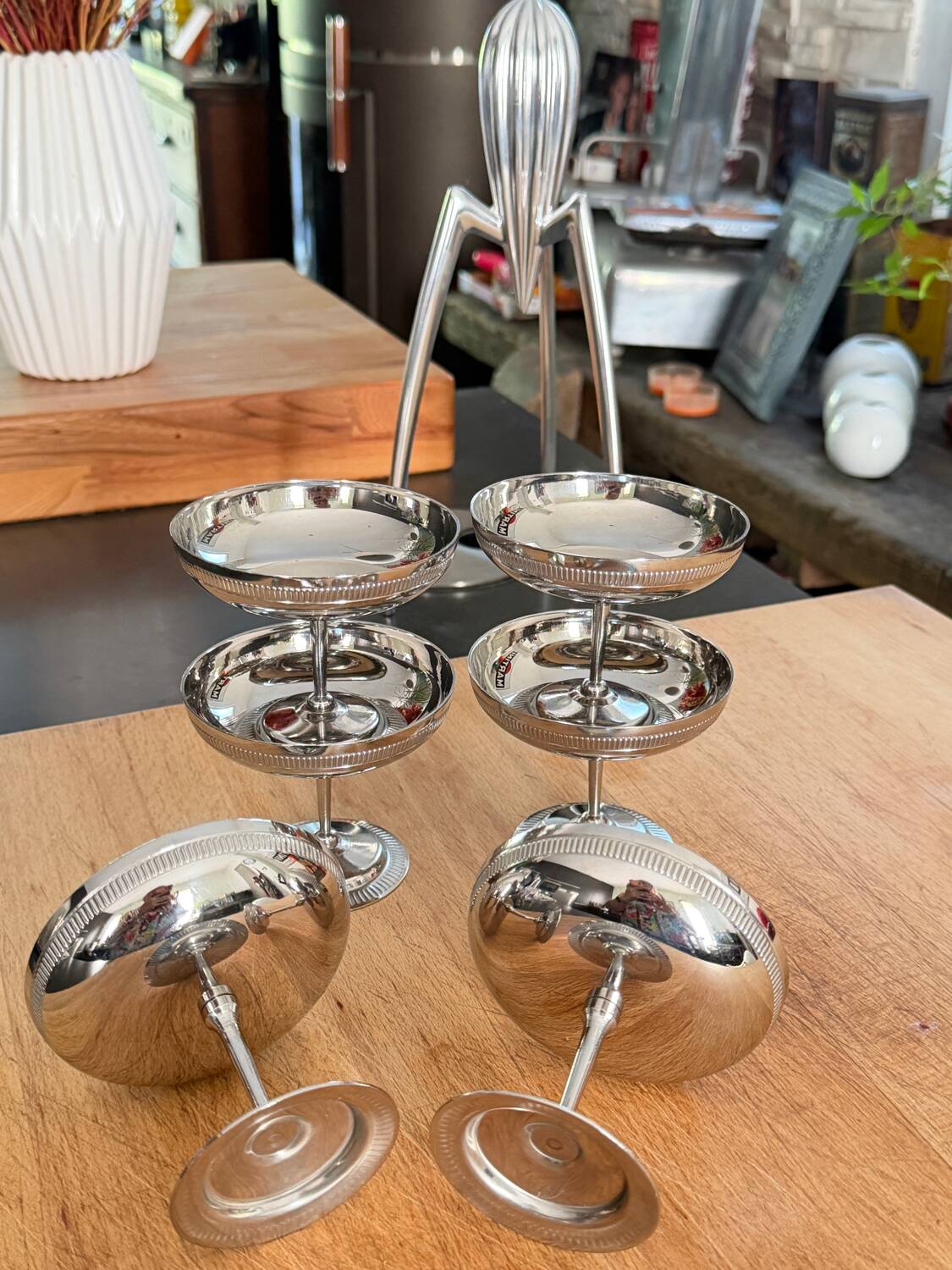 Série de 6 coupes à glace, cocktail vintage en inox brillant