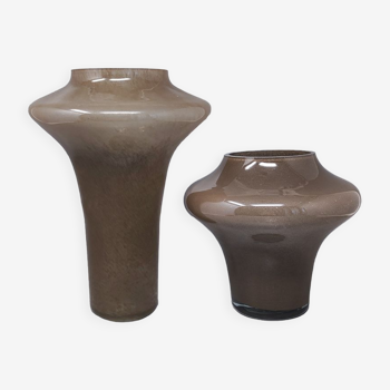 Paire de vases beiges des années 1970 en verre de murano par dogi, fabriqué en italie