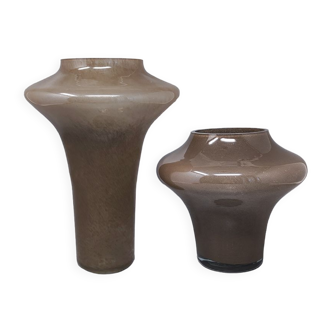 1970s gorgeous beige pair of vases in murano glass by dogi, made in italy