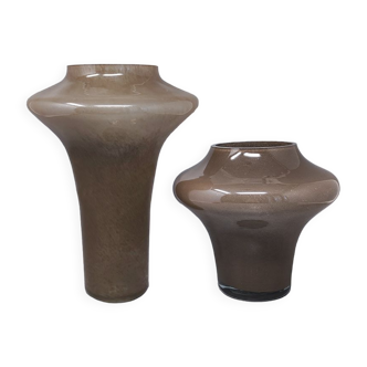 Paire de vases beiges des années 1970 en verre de murano par dogi, fabriqué en italie