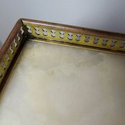 Antique wooden saddle-shaped plateau, gilded metal and onyx, circa 1900.