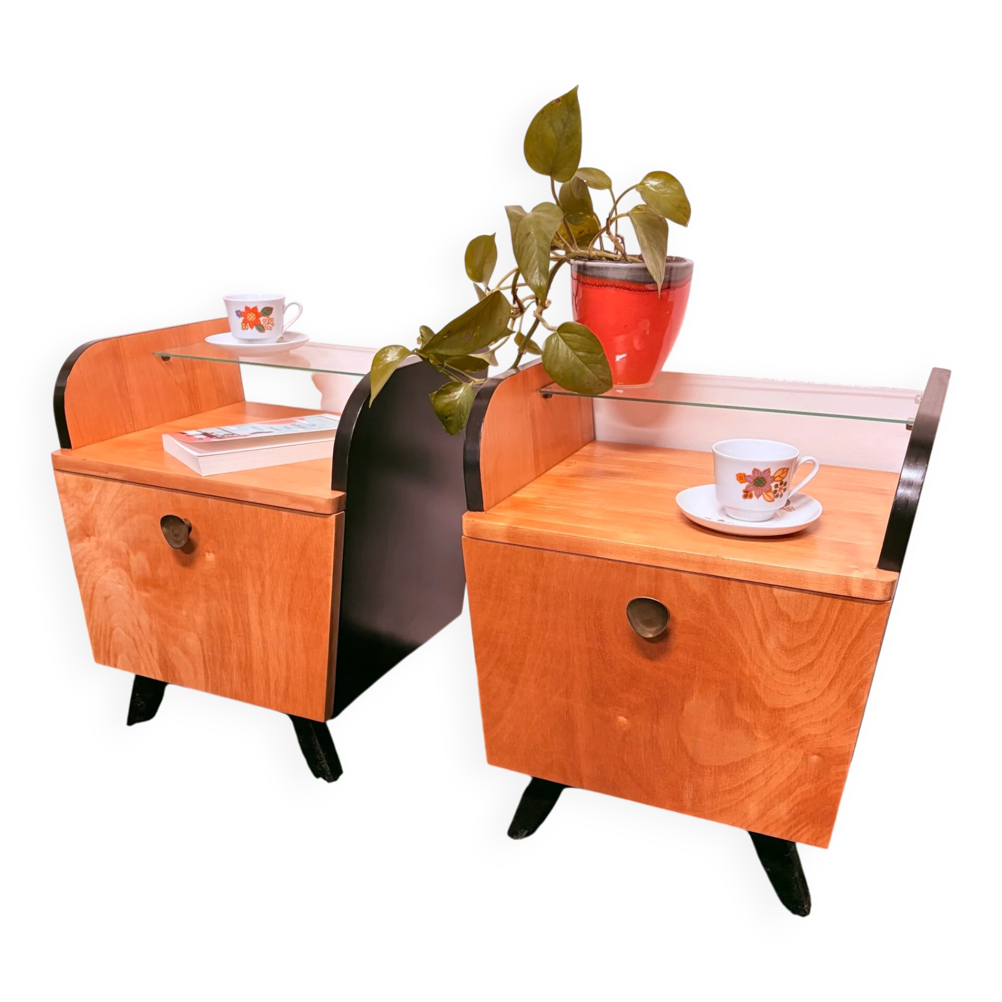 Set of 1950s/60s bedside tables, birch veneer