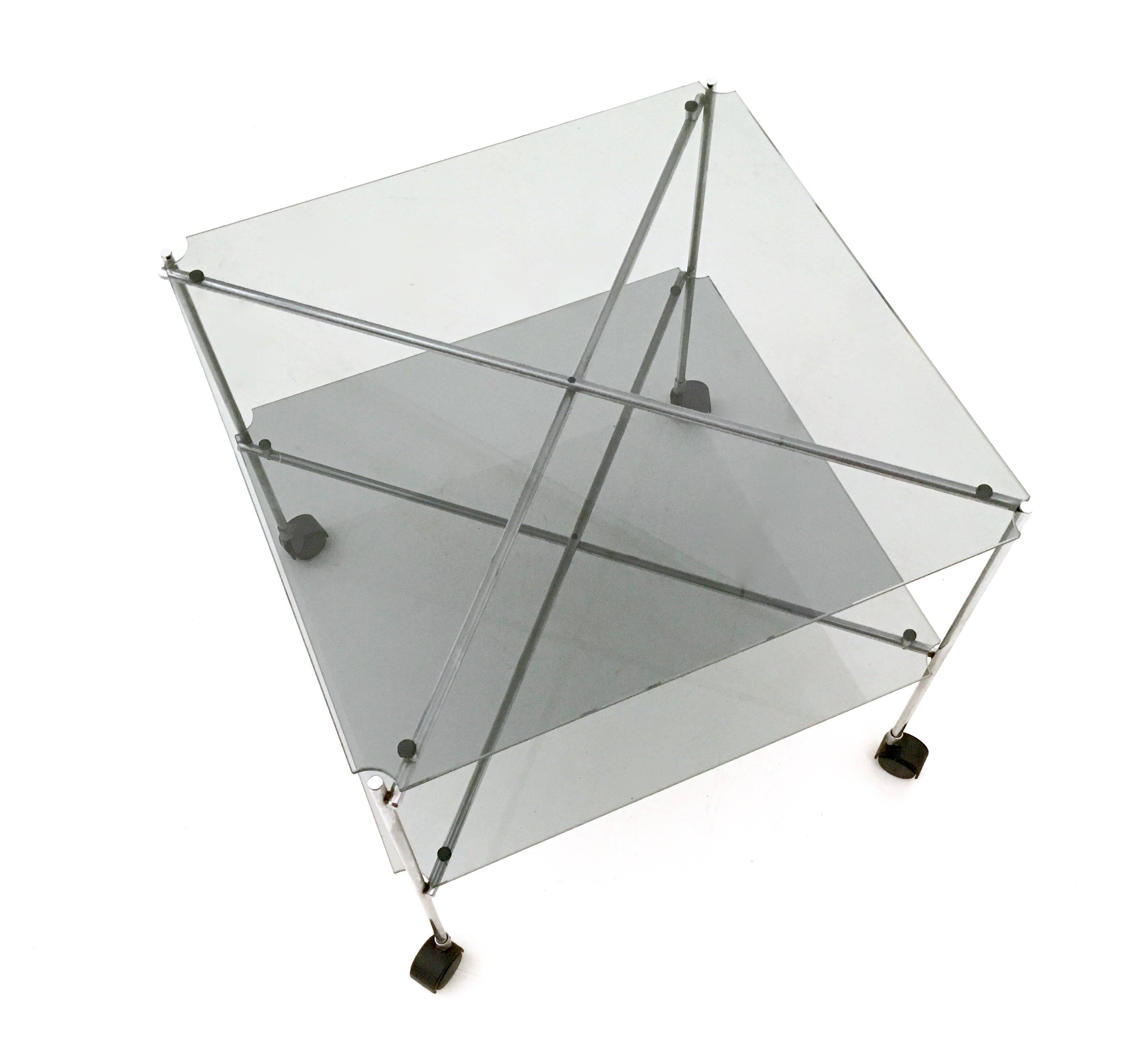 Pair of Postmodern Glass Carts Mod. Biplano by Bruno Munari for Robots, Italy