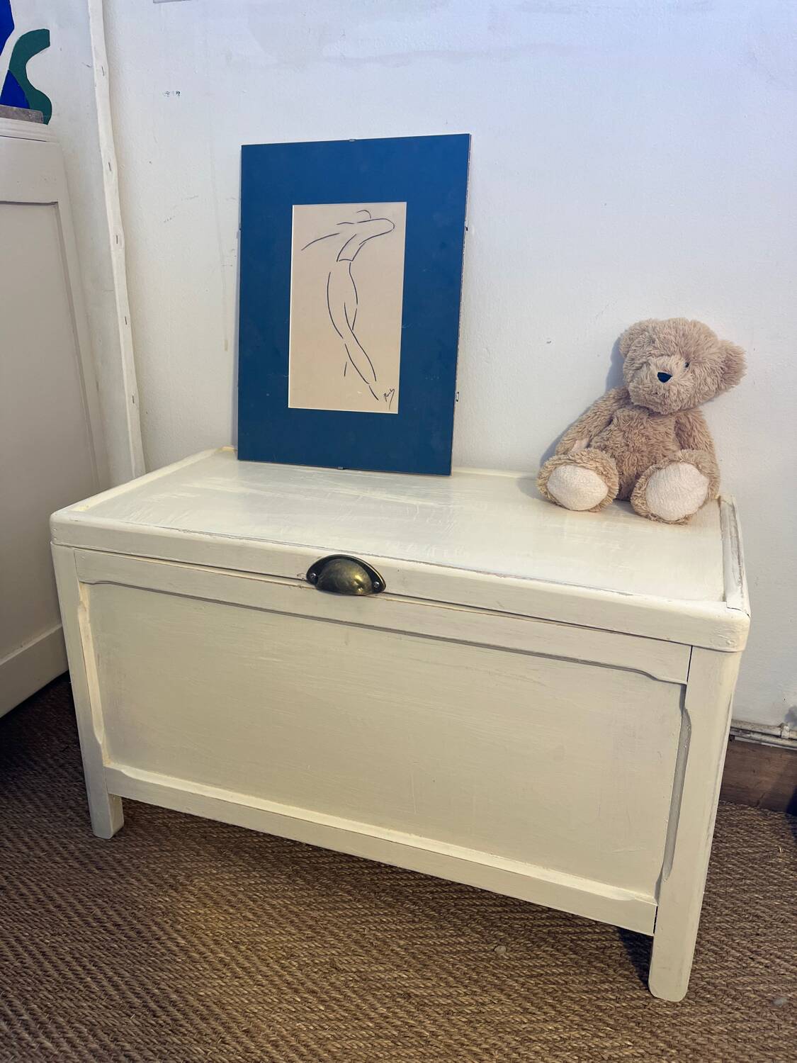 Vintage white patinated wooden chest