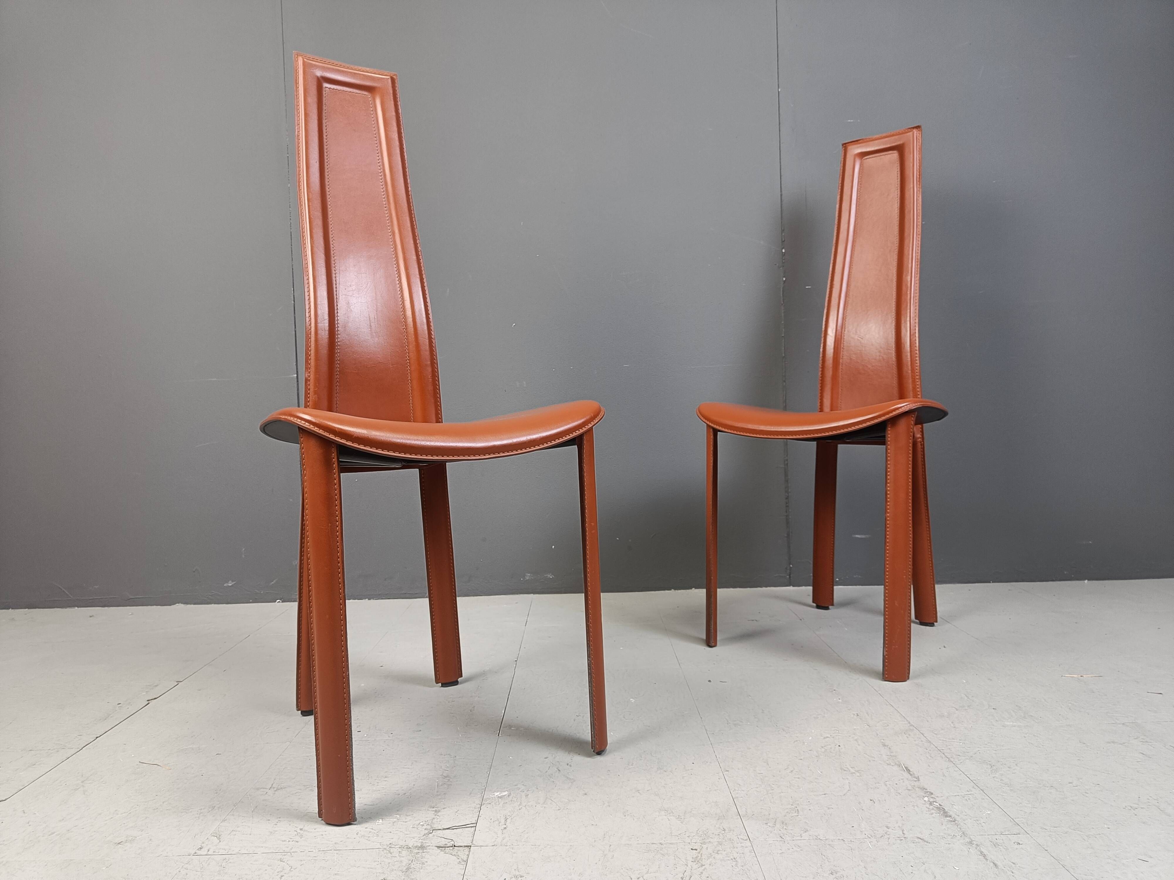 Vintage Leather Dining Chairs by Arper Italy, 1980s - Set of 6