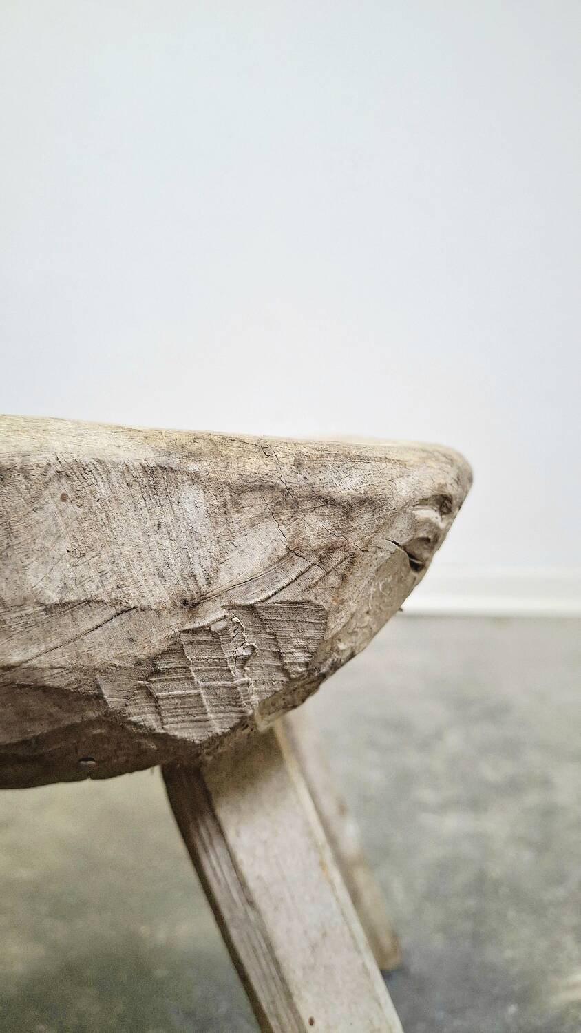 Hand-carved wooden stool, Wabi-Sabi. 1850-1900